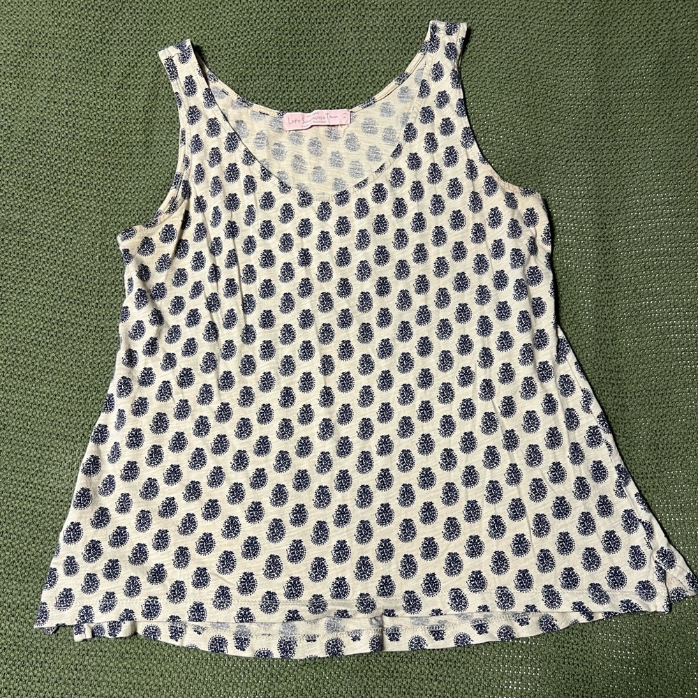 LOFT Navy and Cream Patterned Tank Top